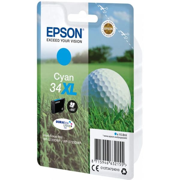 Original Epson bläckpatron - 34XL - Cyan - för WorkForce Pro WF-3720, WF-3720DWF, WF-3725DWF