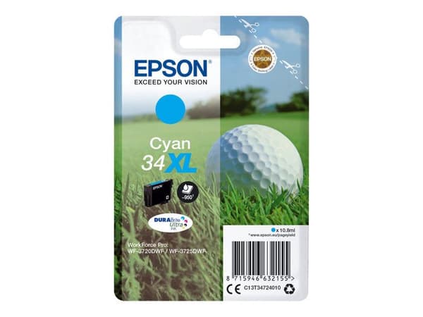 Original Epson bläckpatron - 34XL - Cyan - för WorkForce Pro WF-3720, WF-3720DWF, WF-3725DWF