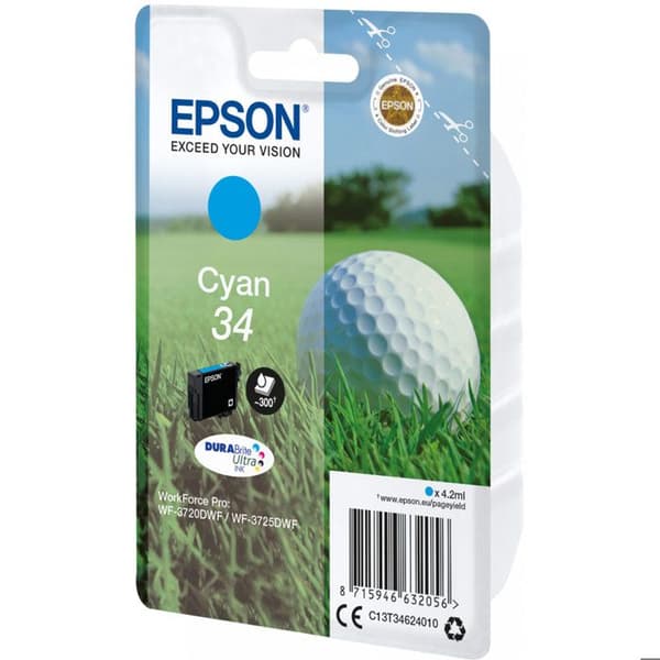 Original Epson bläckpatron - 34 - Cyan - 4,2 ml - för WorkForce Pro WF-3720, WF-3720DWF, WF-3725DWF