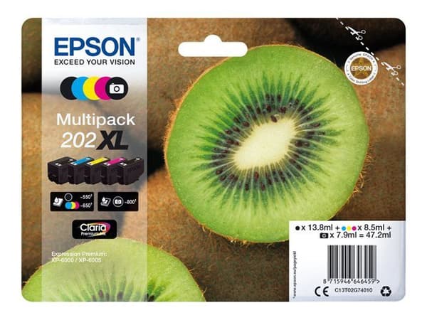 EPSON Multipack 202XL bläckpatron - Paket med 5 - Hög kapacitet - Svart, Gul, Cyan, Magenta, Fotosvart