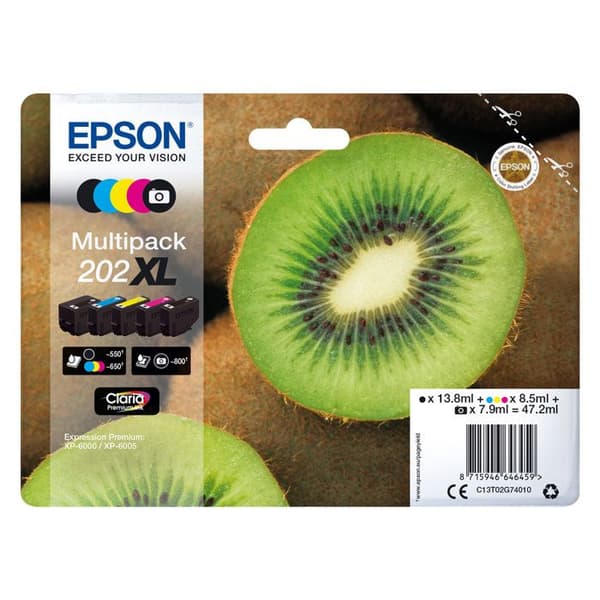 EPSON Multipack 202XL bläckpatron - Paket med 5 - Hög kapacitet - Svart, Gul, Cyan, Magenta, Fotosvart