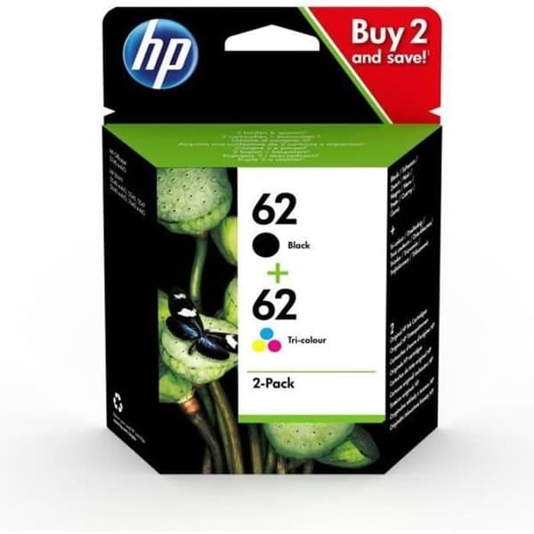 HP 62 2-pack svart och trefärgad originalbläckpatron (N9J71AE) för Officejet Mobile 250, Envy 5540/5640/7640