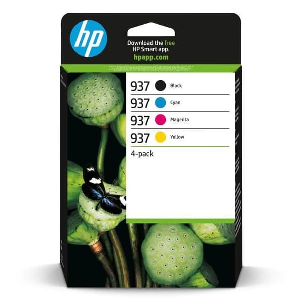 HP 937 Genuine Ink Cartridge Pack med 4 svarta, cyan, magenta, gula