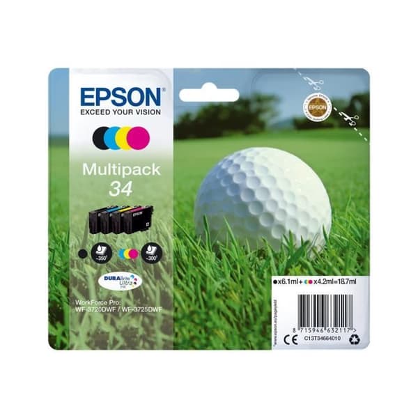 EPSON Original 34 bläckpatron - 4 Pack - Svart, Gul, Cyan, Magenta