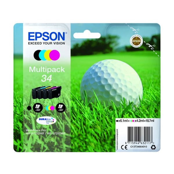 EPSON Original 34 bläckpatron - 4 Pack - Svart, Gul, Cyan, Magenta