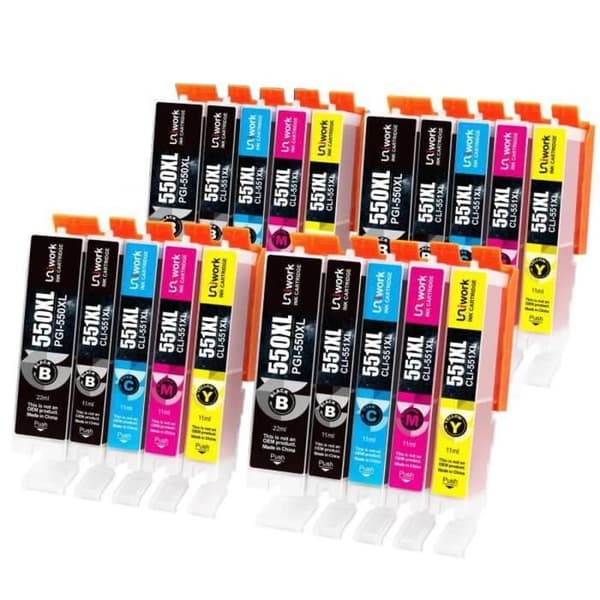 550 551 XL Bläckpatroner UNIWORK 20 Pack Kompatibla med Canon PGI-550/551XL för Pixma MX725 MX920 MX925 iX6850 iP7200 iP7250
