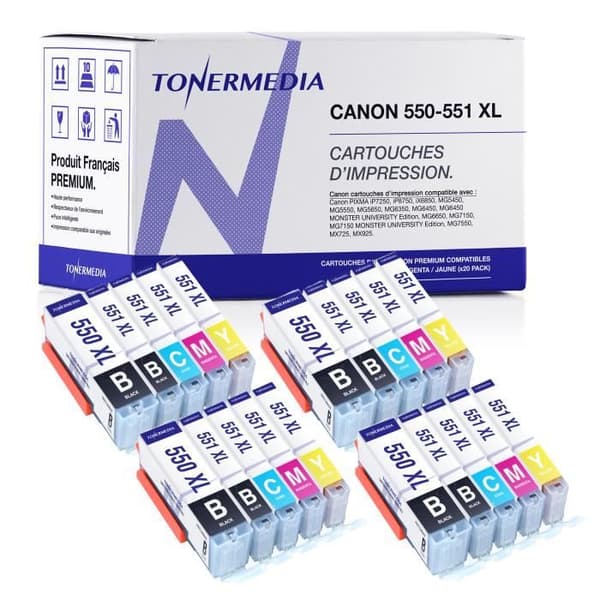 TONERMEDIA - x20 Patroner Canon PGI 550 XL CLI 551 XL kompatibla med Canon PIXMA MX725 MX920 MX925 IX6850 IP7200 MG5450 MG5550 MG5650