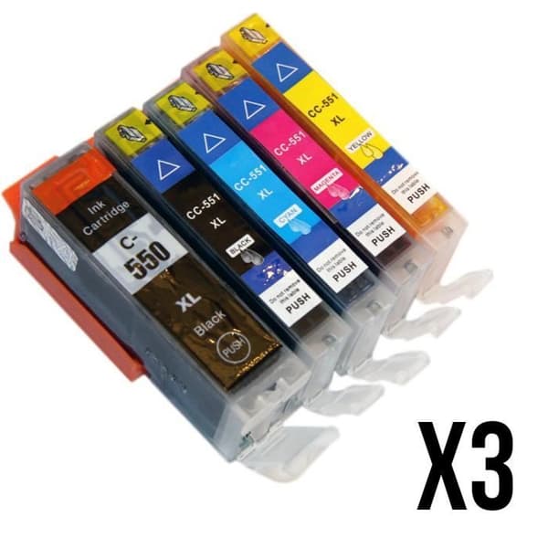 Pack med 15 bläckpatroner PGI-550 - CLI-551 för skrivare Canon Pixma MX725 MG5450s MG6350