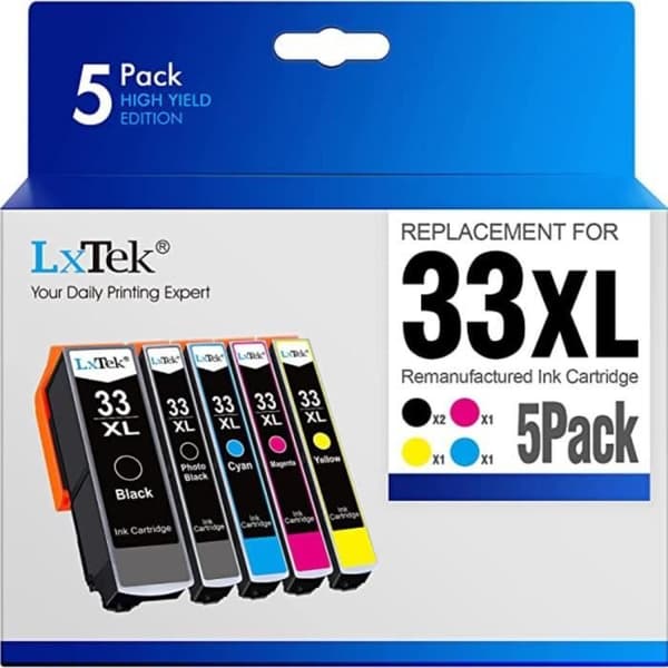 Cartuschen med bläck LXTEK 5-pack kompatibla med Epson 33XL kompatibla med Epson Expression Premium XP-540 XP-530 XP-830 XP-7100 XP-900 XP-640