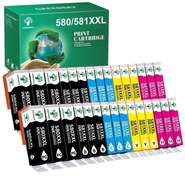 Tonerpatroner - GREENSKY - PGI-580 XXL CLI-581 XXL - Kompatibel med Canon - Paket med 30 - Flera färger