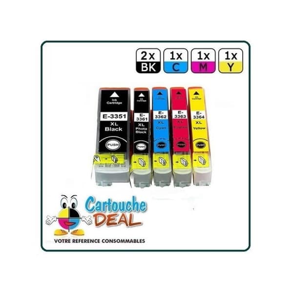 EPSON 33XL: Lot 5 Kompatibel Bläckpatron Expression Premium XP530 XP630 XP635 XP830 - T3351 T3361 T3362 T3363 T3364 T3357