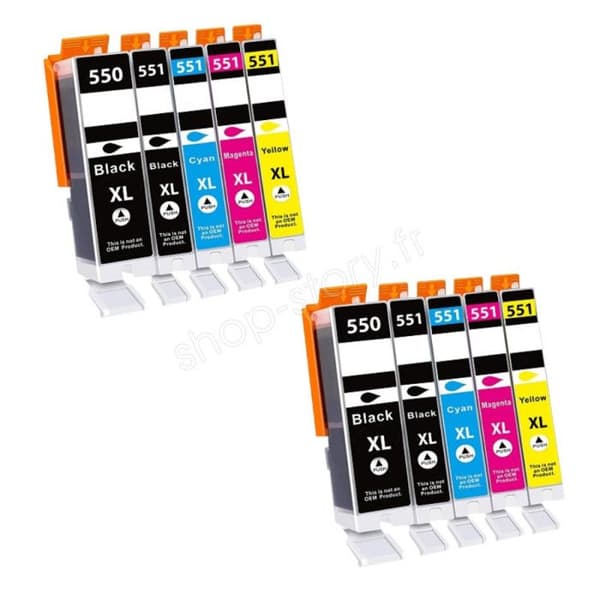 Kompatibla bläckpatroner - CANON - C550/551 XL - Pack om 10 - Flera färger - Upp till 3000 sidor