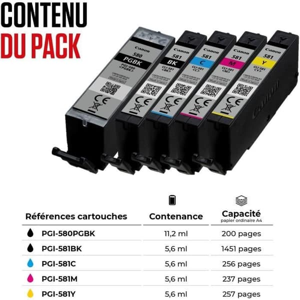 Bläckpatron - Generisk - PGI-580/CLI-581 - Paket med 6 - Flerfärgad - Kompatibel med Canon