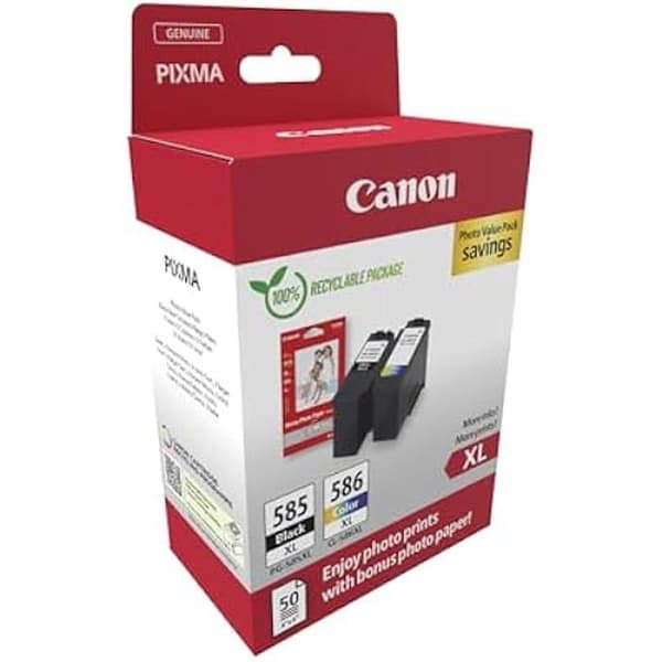 Bläckpatroner - CANON - PG-585XL / CL-586XL - Paket med 2 - 300 sidor - 50 ark 4x6 fotopapper