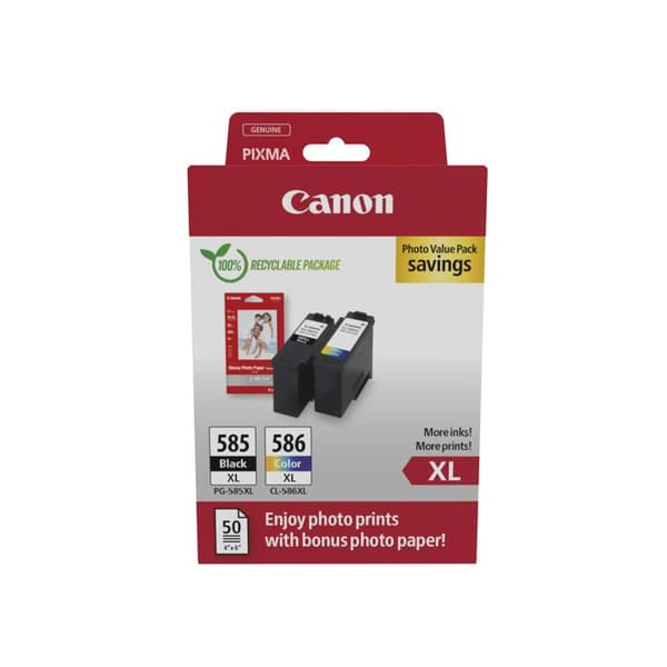 Bläckpatroner - CANON - PG-585XL / CL-586XL - Paket med 2 - 300 sidor - 50 ark 4x6 fotopapper