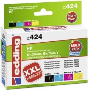 edding renoveret printerpatron EDD-424 - Multipack 4 - sort, cyan, magenta, gul - 1x 19 ml + 3x 12 ml - yder 1x 695 3x 890 sider - erstatter HP 364XL