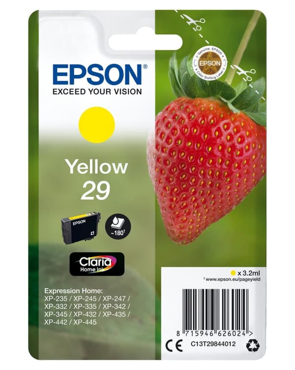 Epson 29 - 3,2 ml - keltainen - alkuperäinen - läpipainopakkaus - mustepatruuna - Expression Home XP-235, 245, 247, 332, 335, 342, 345, 432, 435, 442,