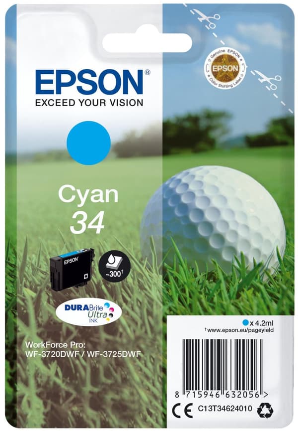 Epson 34 - 4,2 ml - cyan - original - bläckpatron - för WorkForce Pro WF-3720, WF-3720DWF, WF-3725DWF