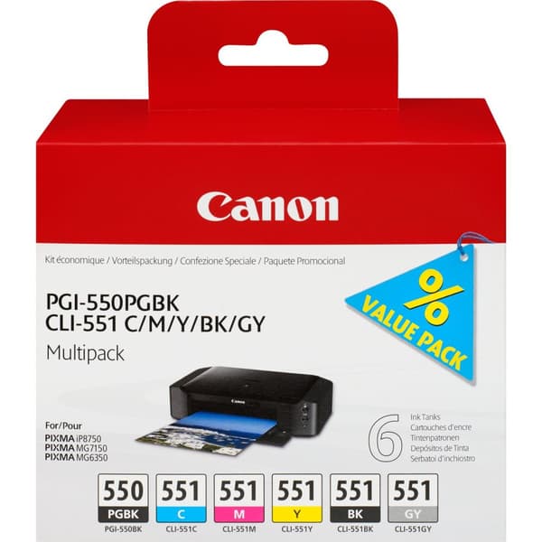 Canon PGI-550 / CLI-551 - Blækpatron / Sort / Gul / Magenta / Cyan / Pigment Sort / Grå