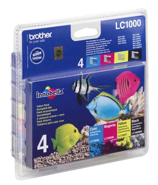 Brother LC1000 Value Pack - printerpatron - 1 x sort, gul, cyan, magenta - 400 sider - blisteremballage (LC1000VALBP)