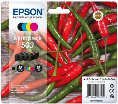 Epson 503 Multipack - 4-pack - svart, gul, cyan, magenta - original - blister med RF / akustisk larmsignal - bläckpatron (C13T09Q64020)