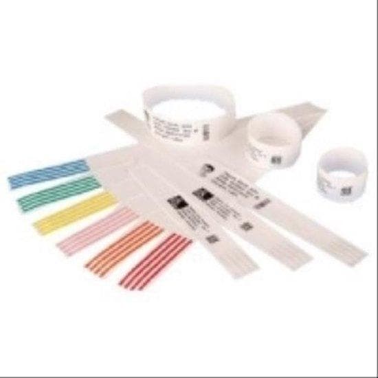Zebra Z-Band Direct - Perforerede polypropylen-armbånd med akrylklæber - 6 mil hvidt, sort følemærke - 25,4 x 177,8 mm - 1800 stk. (6 rulle(r) x 300)