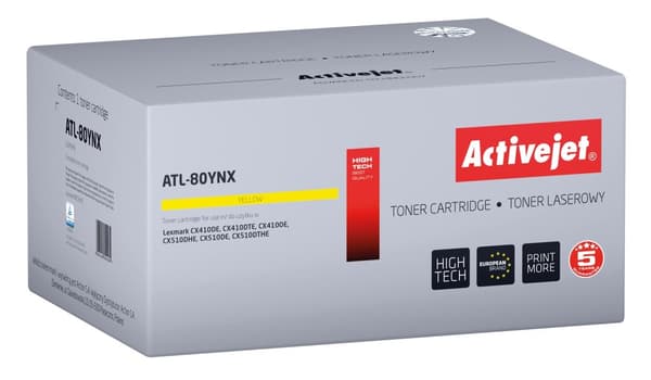 Activejet ATL-80YNX toner (erstatning Lexmark 80C2HYE, Supreme; 3000 sider; gul)