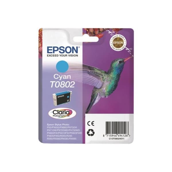 Original Epson T0802 cyan bläckpatron för Stylus Photo P50, PX650, PX660, PX700, PX710, PX720, PX730