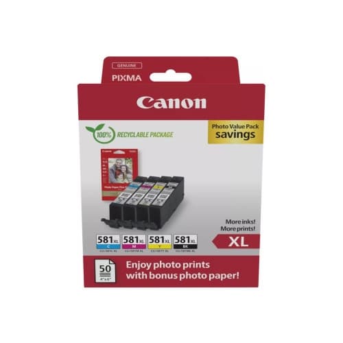Canon CLI-581XL C/M/Y/BK Photo Value Pack - 4-pack - XL - svart, gul, cyan, magenta - original - bläckbehållare / papperspaket