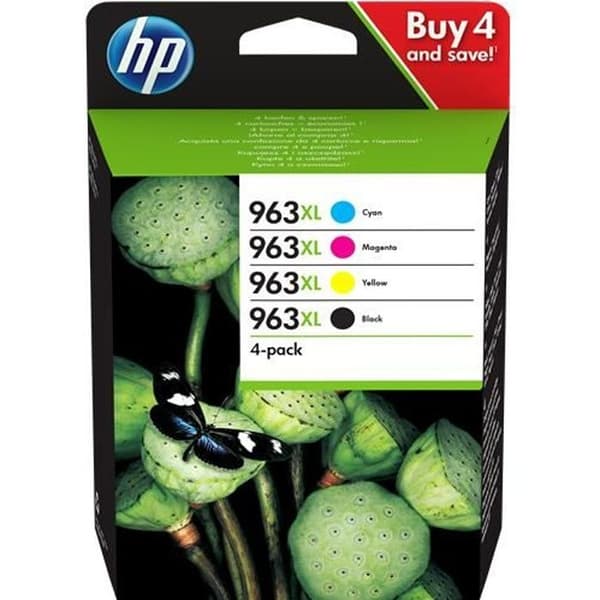 HP 963XL 4-pack originalbläckpatroner i svart, cyan, gul och magenta med hög avkastning (3YP35AE)