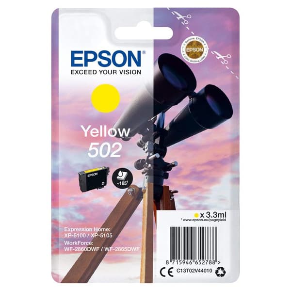 EPSON 502 bläckpatron - gul - 3,3 ml - för XP-5100, XP-5105, WF-2860, WF-2865DWF