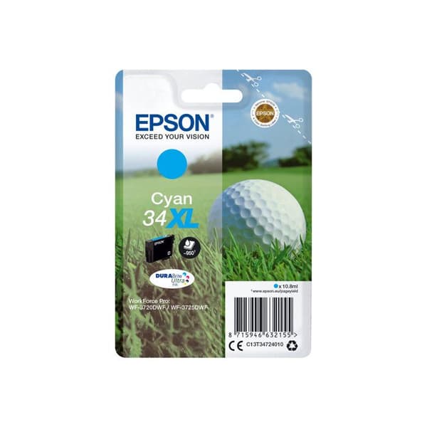 Original Epson bläckpatron - 34XL - Cyan - för WorkForce Pro WF-3720, WF-3720DWF, WF-3725DWF