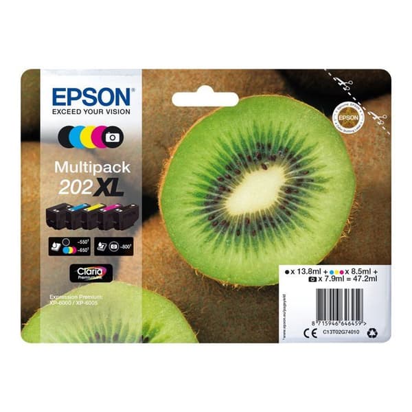 EPSON Multipack 202XL bläckpatron - Paket med 5 - Hög kapacitet - Svart, Gul, Cyan, Magenta, Fotosvart