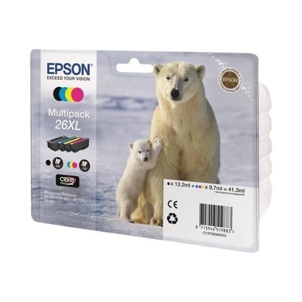 EPSON Multipack 26 XL - Isbjörn - Svart, Gul, Cyan, Magenta (C13T26364020)