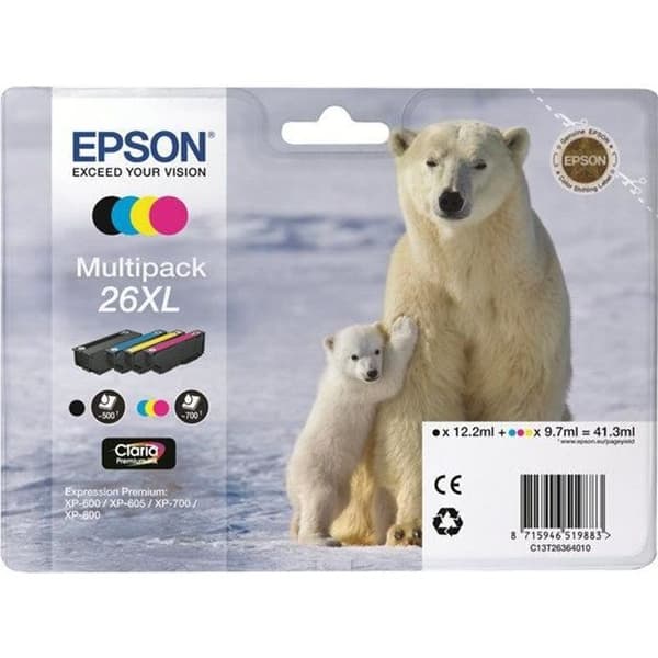 EPSON Multipack 26 XL - Isbjörn - Svart, Gul, Cyan, Magenta (C13T26364020)
