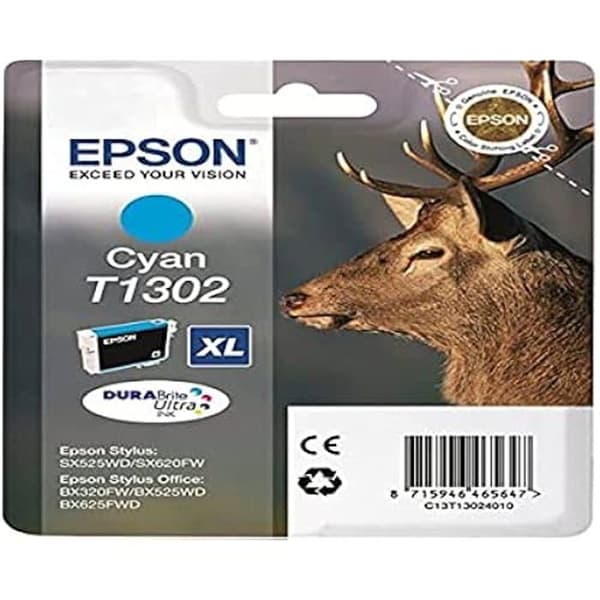 Bläckpatron - EPSON - T1302 - Cyan - DURABrite Ultra Ink - 10,1 ml - Förpackning med 1