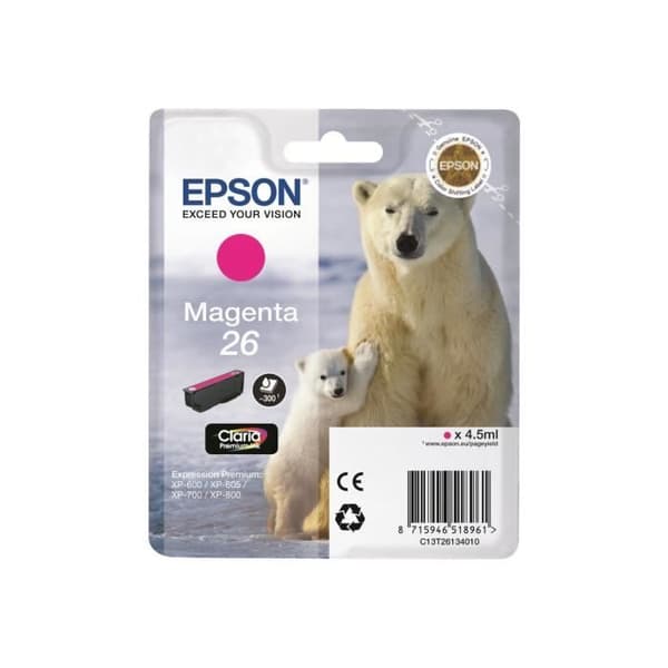 Epson 26 4,5 ml magenta originalbläckpatron för Expression Premium XP-510, 520, 600, 605, 610, 615, 620, 625, 700, 710,...