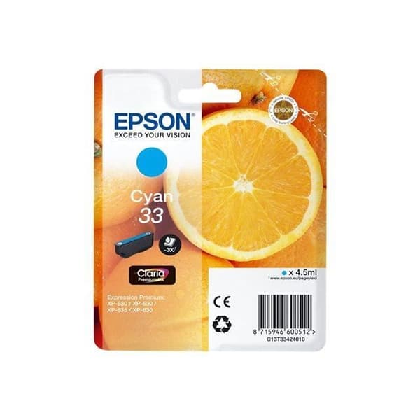 Epson Cartridge - Orange Series - 33 Cyan - Claria Premium Ink