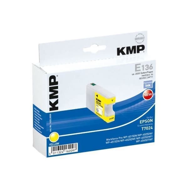 KMP E136 21 ml gul bläckpatron (alternativ till: Epson T7024) för Epson WorkForce Pro WP-4015, WP-4025, WP-4095,...