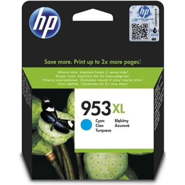 HP 953XL original cyan blækpatron med høj kapacitet til HP OfficeJet Pro 8710/8715/8720 (F6U16AE)