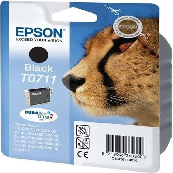 Epson T0711 Cheetah bläckpatron - Svart - Kompatibel med Epson Stylus - DURABrite Ultra Ink