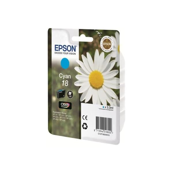 Original Epson 18 Cyan bläckpatron för Expression Home XP-212, 215, 225, 312, 315, 322, 325, 412, 415, 422, 425