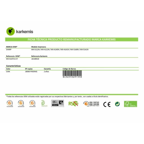 Original toner Karkemis MX-51GTCA Cyan