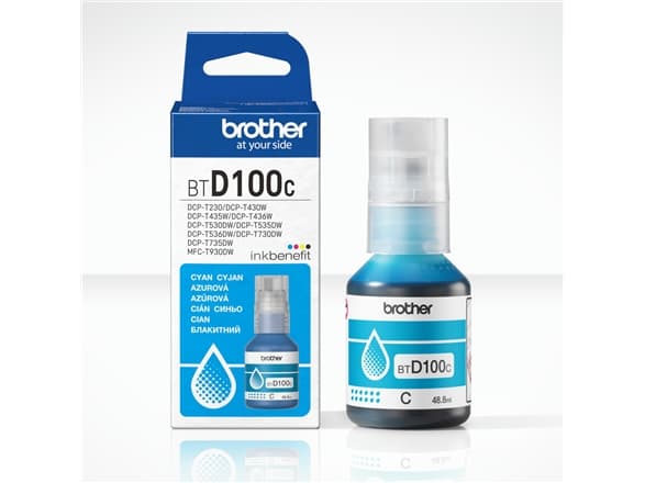 Brother BTD100C, Original, Cyan, Brother, MFC-T930DW, DCP-T830DW, DCP-T730DW, DCP-T530DW, DCP-T430W, DCP-T230, 5000 sider, 48,8 ml
