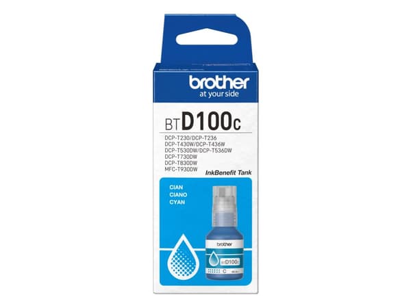 Brother BTD100C, Original, Cyan, Brother, MFC-T930DW, DCP-T830DW, DCP-T730DW, DCP-T530DW, DCP-T430W, DCP-T230, 5000 sider, 48,8 ml