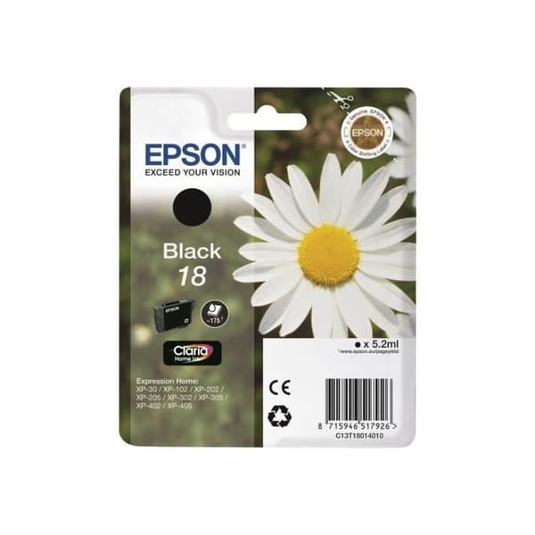 Epson 18 5,2 ml svart originalbläckpatron för Expression Home XP-212, 215, 225, 312, 315, 322, 325, 412, 415, 422, 425