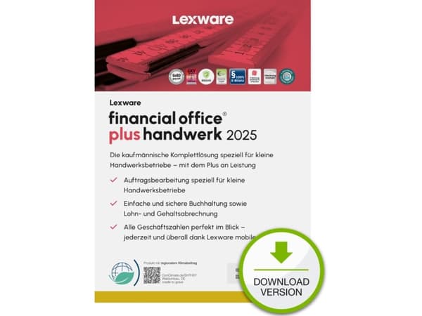 Lexware financial office plus handwerk 2025 "unbegrenzte Laufzeit" Download, Regnskap, Elektronisk programvarenedlasting (ESD), Tysk, Windows 11 Ente