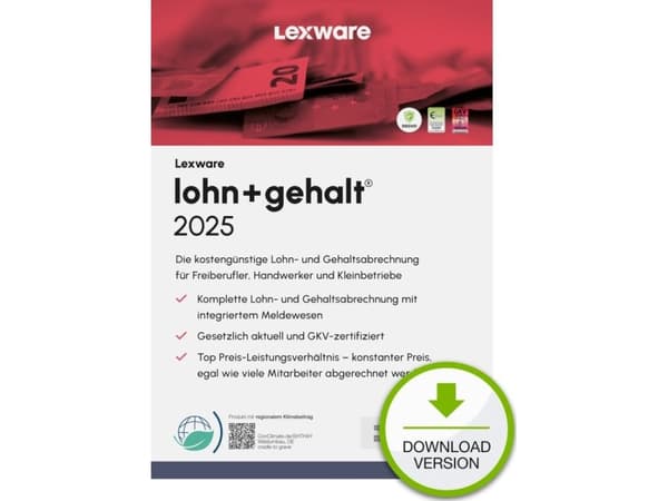 Lexware lohn+gehalt 2025 "unbegrenzte Laufzeit" Last ned, Regnskab, Elektronisk programvarenedlasting (ESD), Tysk, Windows 11 Enterprise x64, Windows