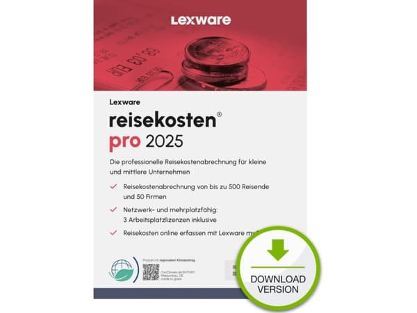 Lexware reisekosten pro 2025 "unbegrenzte Laufzeit" Download, Regnskap, Elektronisk programvarenedlasting (ESD), Tysk, Windows 11 Enterprise x64, Win