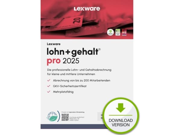 Lexware lohn+gehalt pro 2025"unbegrenzte Laufzeit" Nedlasting, Regnskap, Elektronisk programvarenedlasting (ESD), Tysk, Windows 11 Enterprise x64, Wi